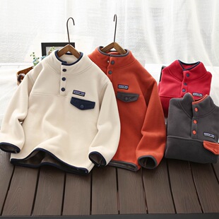 男童加绒卫衣冬装2025新款摇粒绒保暖上衣中大童半高领加绒卫衣潮