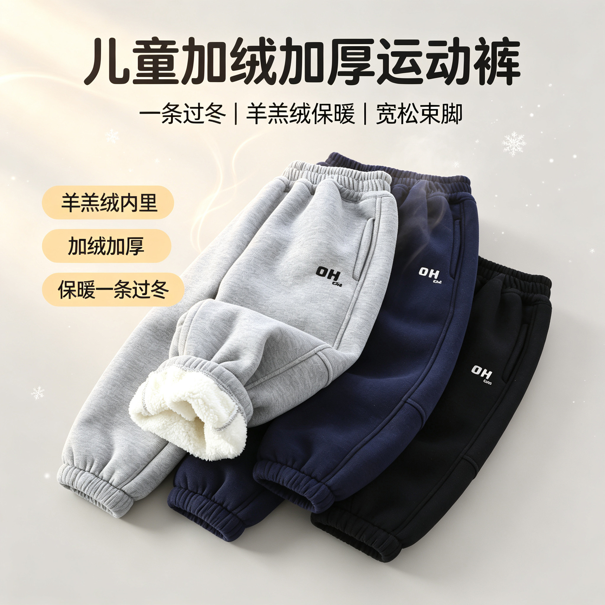 男童羊羔绒运动裤冬季加绒加厚儿童束脚卫裤中大童保暖休闲长裤潮