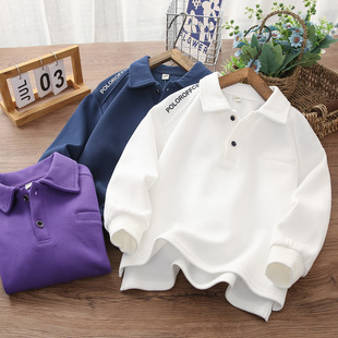 男童翻领POLO衫2024春秋装新款儿童翻领卫衣中大童春装长袖POLO衫