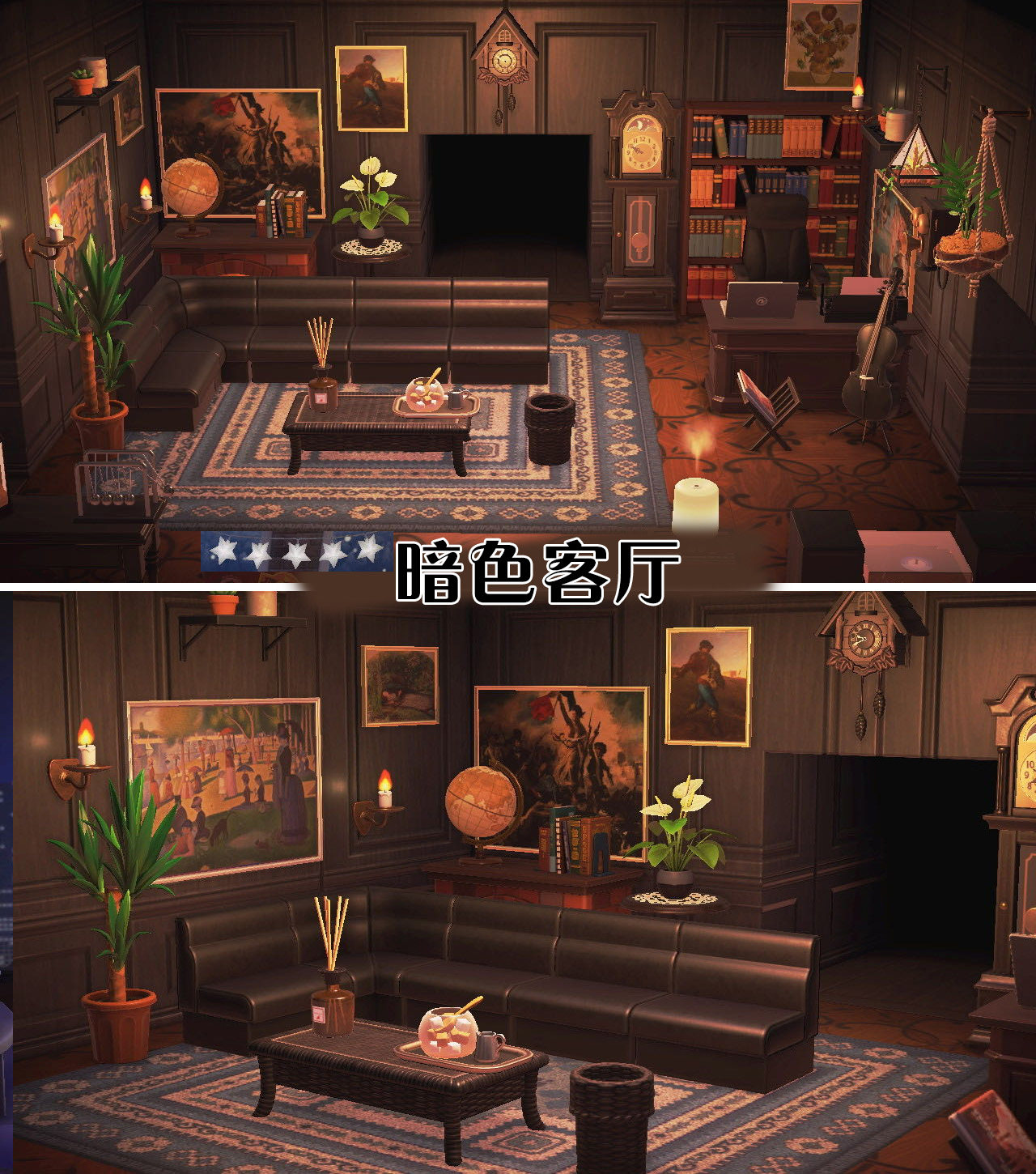 38动森客厅动物森友会室内房间装修家具英伦风暗色系客厅家具道具