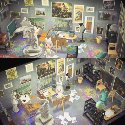 26动森 动物之森岛屿设计欧式英伦风室内家具艺术家画室创意家具