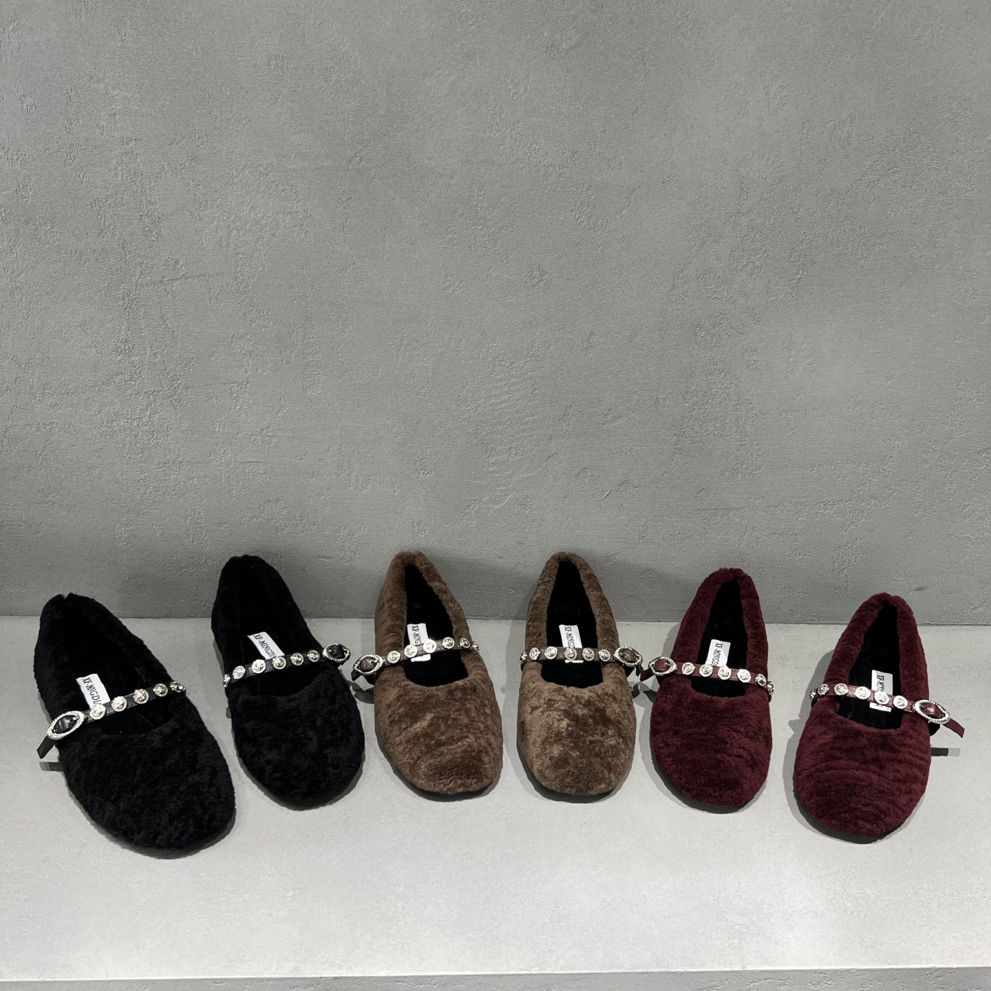 平底羊羔毛加绒一字扣玛丽珍鞋