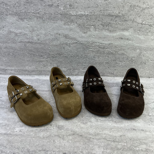 内增高皮带扣牛反绒玛丽珍鞋女