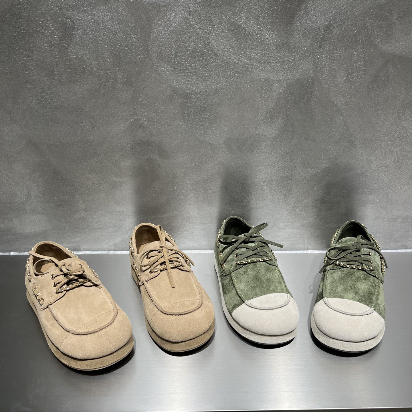 欧洲站欧货真皮女鞋2026春新款平底系带链条牛反绒复古休闲鞋单鞋,女鞋,深口单鞋,淘宝优惠券,粉丝福利购,淘宝优惠卷