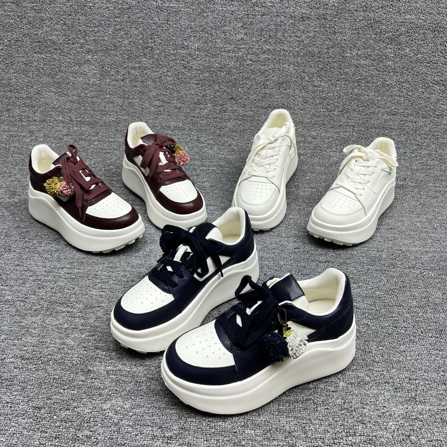 欧洲站真皮女鞋2025秋季新款系带厚底增高小白鞋休闲运动鞋松糕鞋