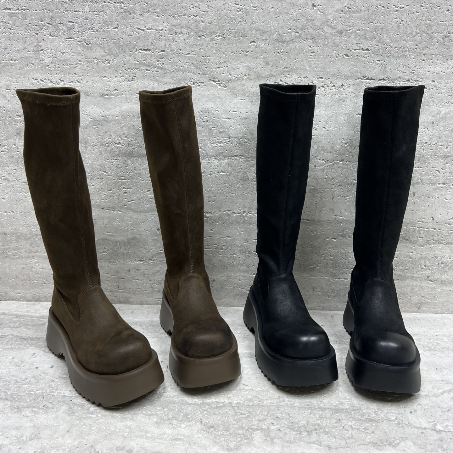 弹力绒擦色厚底高筒长靴弹力靴女