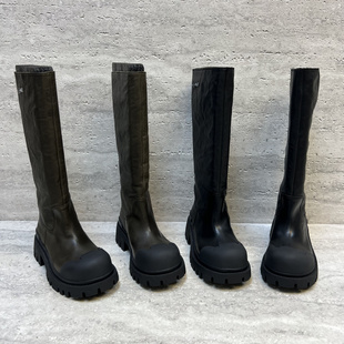 乐魔女鞋2025秋季新款欧货真皮粗跟厚底套筒高筒长靴时尚骑士靴女