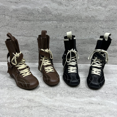 平底系带牛反绒机车短靴马丁靴女