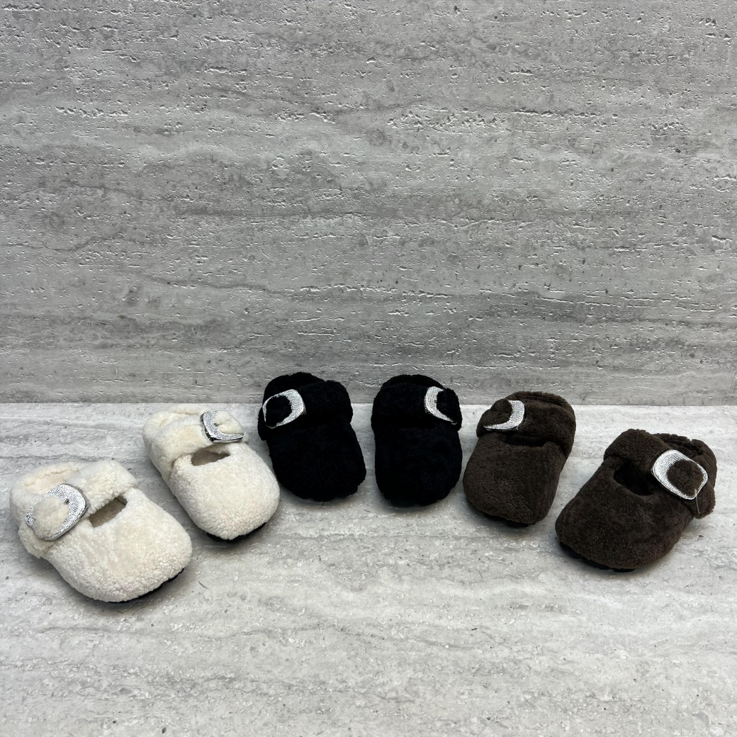 真毛皮带扣一脚蹬毛毛鞋外穿拖鞋