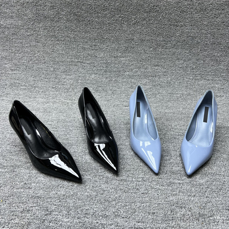 欧洲站2025春新款欧货真皮女鞋细跟尖头浅口牛漆皮时装高跟鞋单鞋