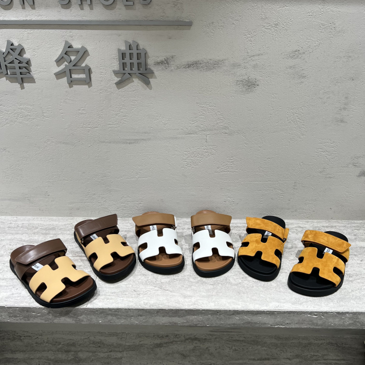 露趾魔术贴镂空时尚牛皮凉拖鞋