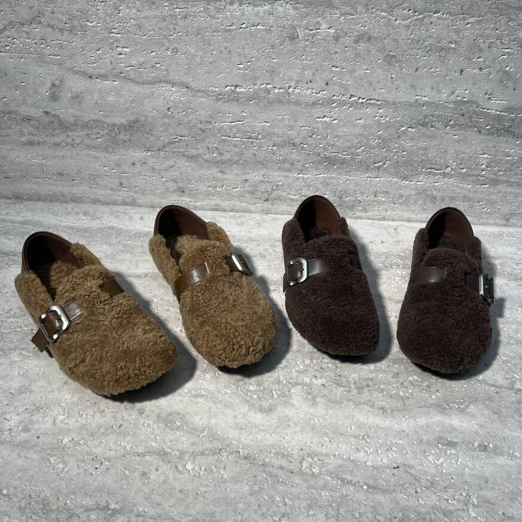 平底一脚蹬加绒保暖毛毛鞋勃肯鞋