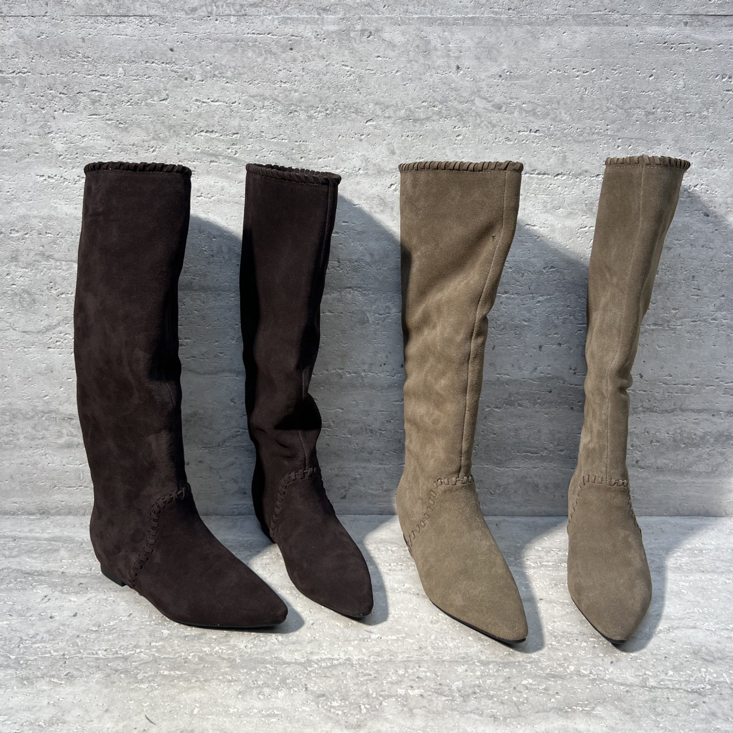 磨砂皮尖头内增高套筒长靴骑士靴