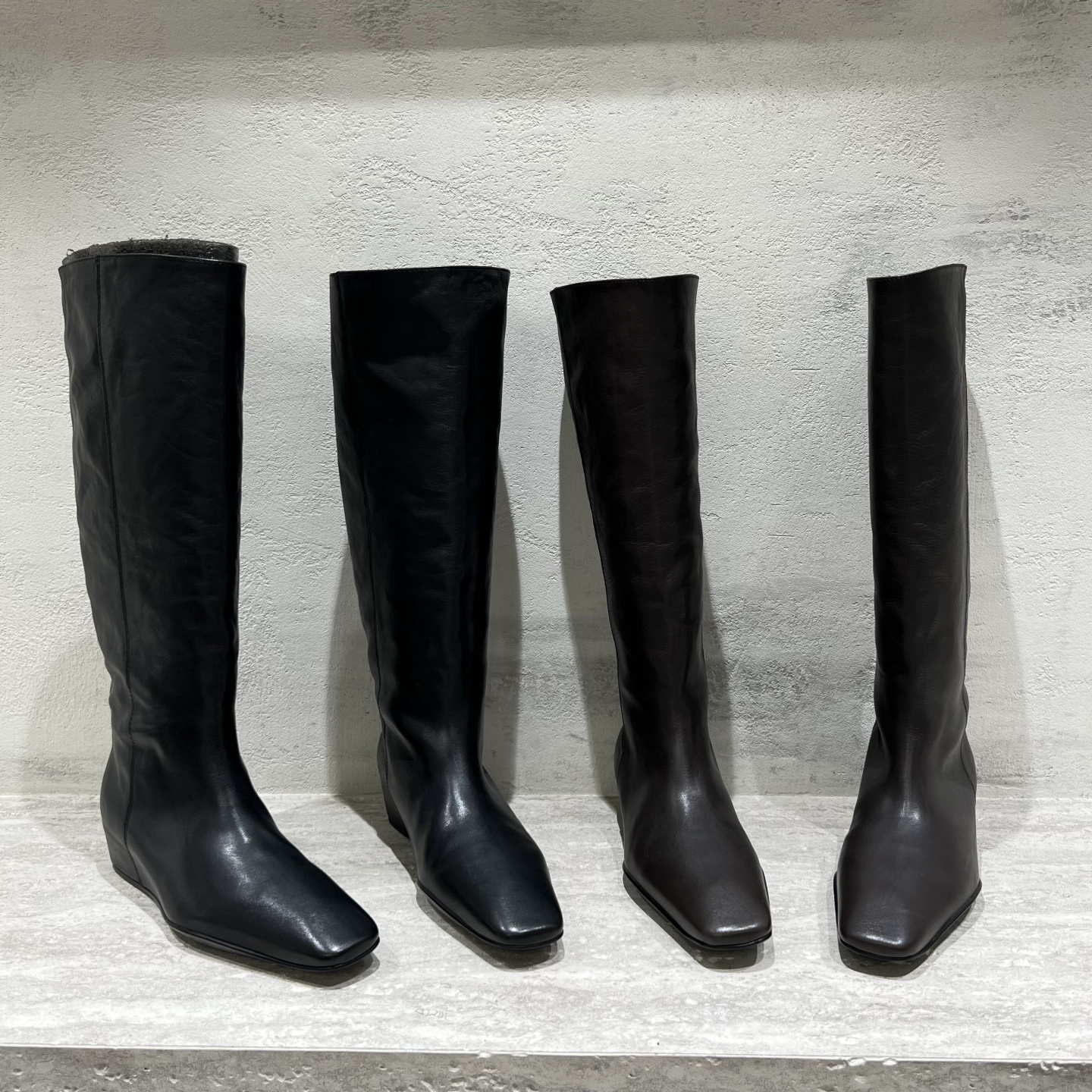 真皮方头内增高套筒高筒靴时装靴