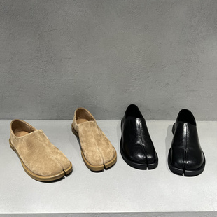 欧洲站2026春季新款欧货真皮女鞋平底一脚蹬分趾鞋小皮鞋乐福鞋女