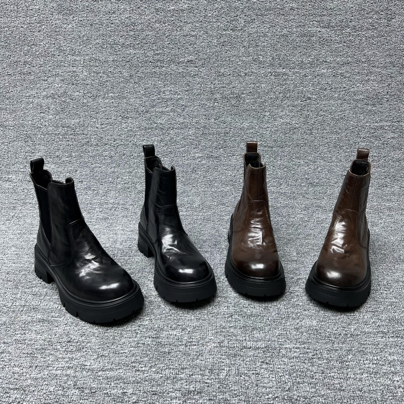 厚底胎牛皮套筒英伦切尔西靴短靴