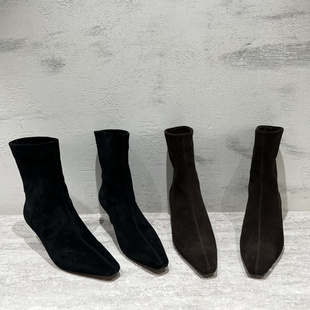 先锋名典女鞋2025秋季新款欧货真皮尖头细跟套筒高跟鞋马丁靴短靴