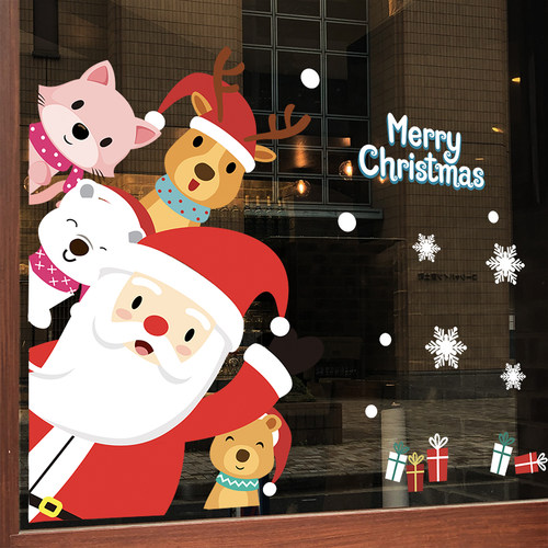 圣诞老人圣诞门对圣诞节橱窗装饰玻璃贴静电贴hello进门贴推拉门