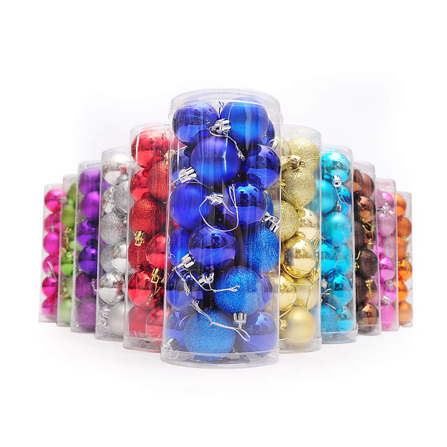 圣诞树装饰品圣诞球 24个桶装套餐彩球4cm6cm8cm亮光球电镀球1