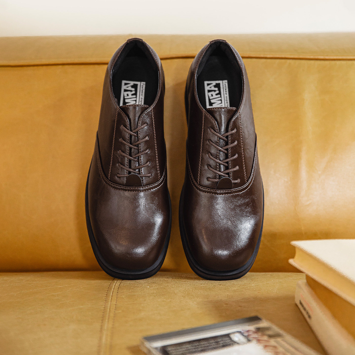 MRA棕色方头德比鞋皮鞋男款2025新款商务休闲老钱风增高牛津鞋子,流行男鞋,正装皮鞋,淘宝优惠券,粉丝福利购,淘宝优惠卷