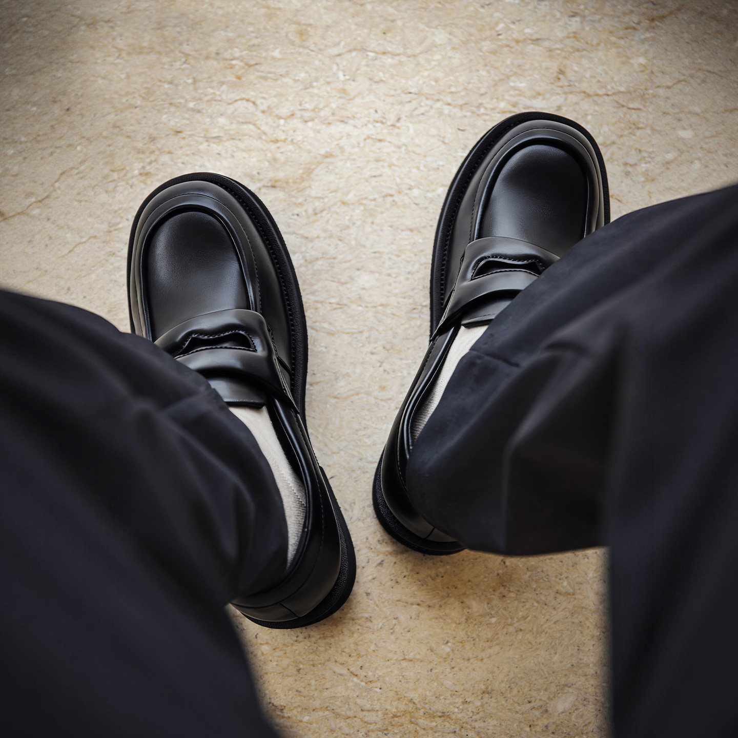 MRA方头乐福鞋男款厚底增高英伦雅痞商务通勤一脚蹬黑色休闲皮鞋