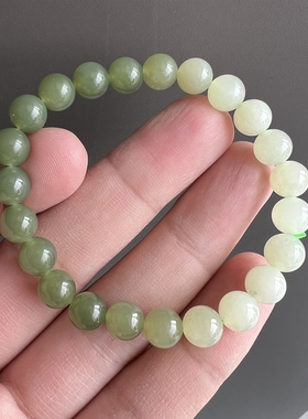 天然青黄口渐变和田玉圆珠手链 约8mm