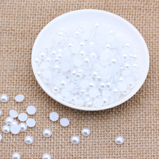 纯白丙烯画玑理画团扇装饰平底半圆珍珠手机壳水钻指甲装饰品贴钻