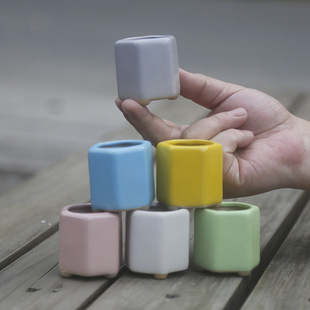 迷你控型拇指花盆陶瓷鱼缸水草多肉花盆可泡水糖果色简约控型花器