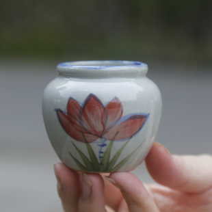 手绘中国风青花小陶瓷花盆绿植鱼缸造景可泡水水草造型老桩飘枝盆