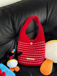 moonpie原创＊糖果绮想条纹单肩包diy钩针编织毛线材料包大容量