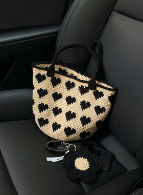 moonpie手工编织材料包 | 爱心手拎包手提包diy毛线钩织包编织包