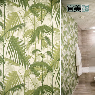 北欧壁纸手绘热带雨林叶子壁画绿色植物芭蕉叶墙纸客厅背景墙壁布
