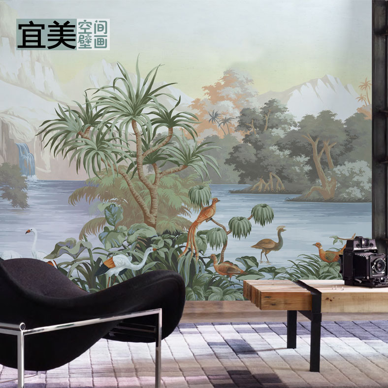 法式复古西洋画墙布轻奢客厅餐厅背景壁画热带雨林墙纸装饰壁纸布