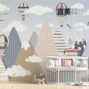 儿童房墙布男孩女孩卧室背景墙壁纸网红简约定制无缝整张墙纸动漫