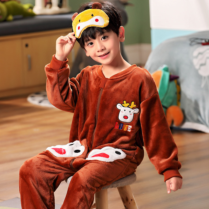 儿童连体睡衣秋冬季加厚款男童睡衣法兰绒宝宝小男孩珊瑚绒家居服|msdalam kategori Kanak-kanak/Bayi/Keluarga dipasang, pakaian kanak-kanak di rumah, tracksuit triko - dari Buy2taobao.com untuk memberikan perkhidmatan ejen Taobao profesional membeli