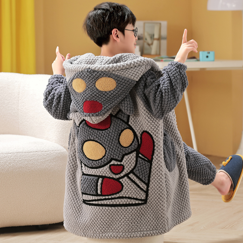 男童睡衣冬季法兰绒睡袍加厚加绒