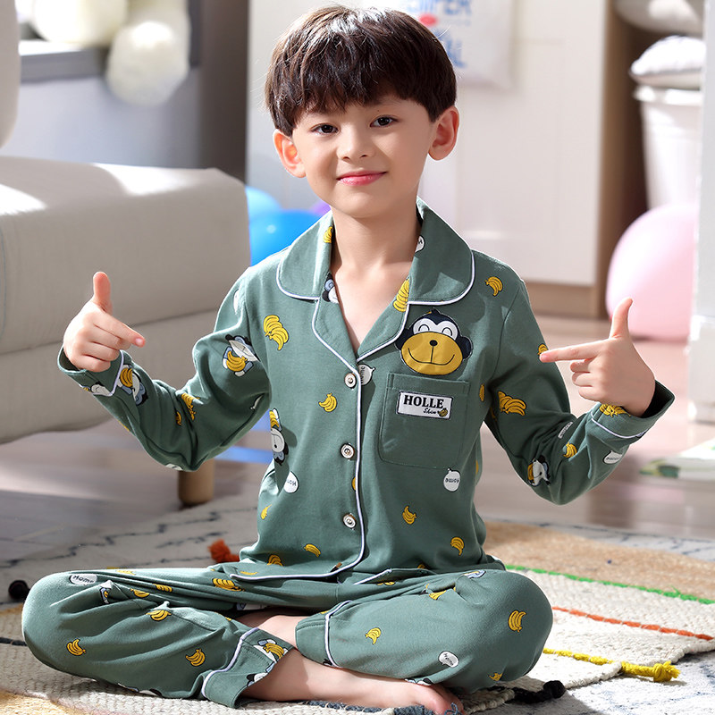 男童睡衣春秋纯棉长袖儿童睡衣男孩秋季全棉薄款中大童小孩家居服