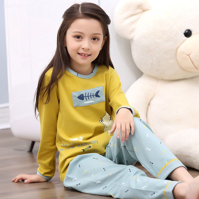 儿童睡衣女孩长袖纯棉薄款春秋季女童睡衣卡通可爱小孩宝宝家居服