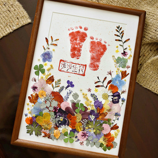 新生婴儿宝宝见面礼满月百岁抓周岁伴手礼高档纪念手足印摆台相框