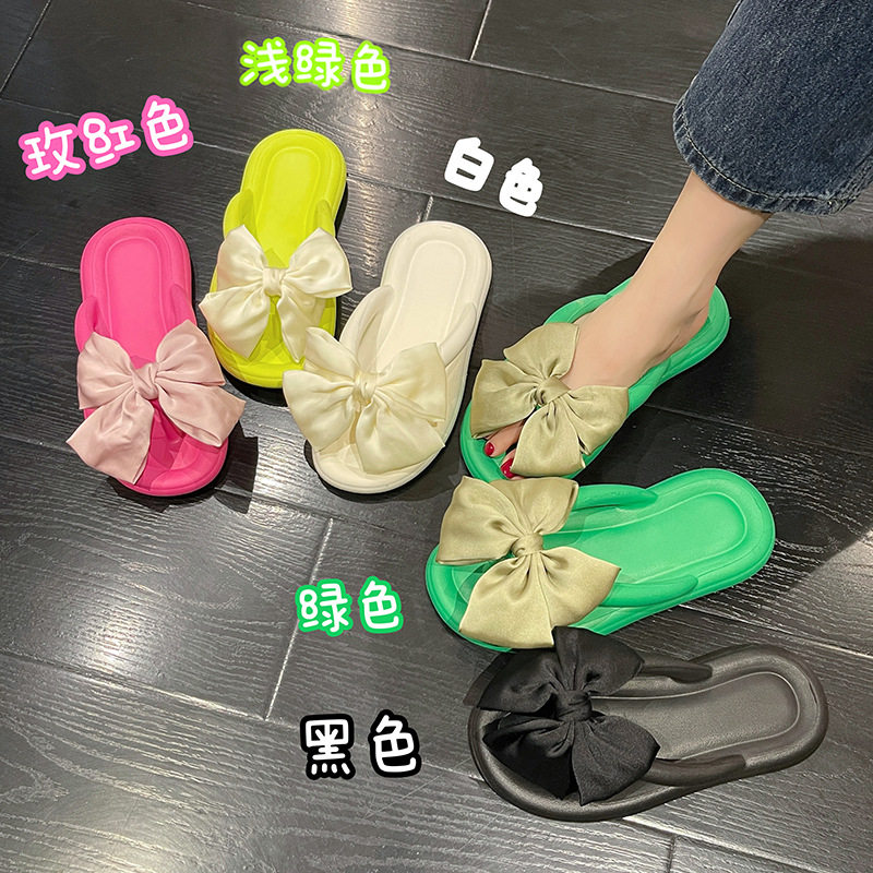 2026年夏新款EVA拖鞋 可爱蝴蝶结凉拖女踩屎感厚底糖果色沙滩鞋子