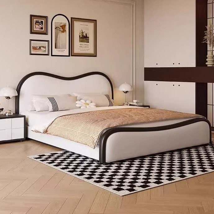 法式复古真皮床现代简约高端大气主卧大床1米8双人储物婚床软包床