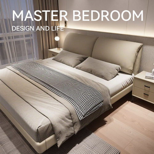 意式极简大象耳朵真皮床现代简约小户型主卧1米8软包储物双人婚床