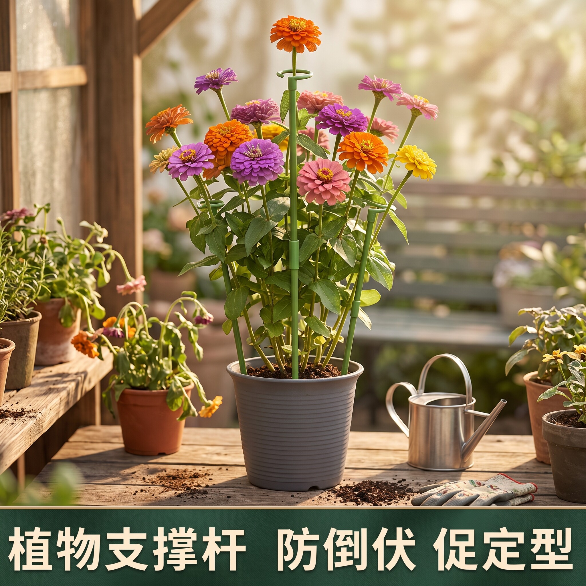 植物固定防倒伏花架子园艺支撑单杆室外花园月季爬藤种菜捆扎支架图片