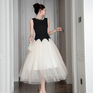 长裙9010 设计感气质收腰a字无袖 法式 赫本风黑色背心连衣裙女夏季