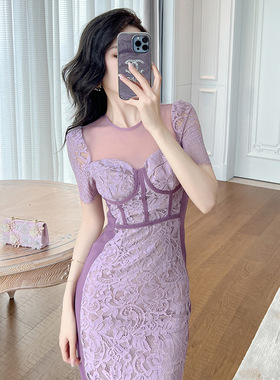 2025夏季新款洋气漂亮显身材减龄蕾丝连衣裙女气质包臀裙子20508