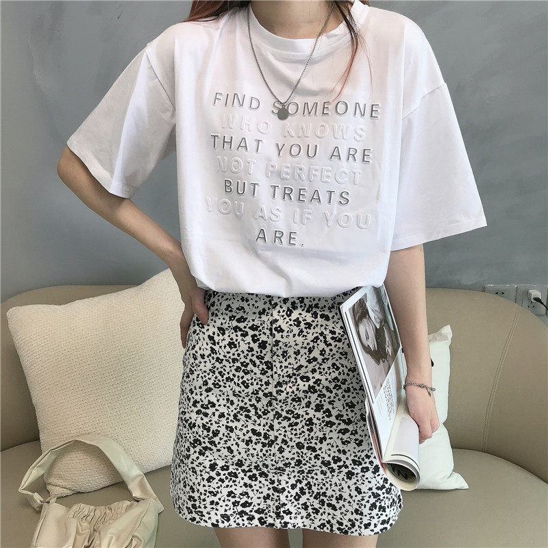 Real price summer loose three-dimensional letter Pullover medium length 2021 new short sleeve T-shirt
