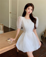 Real price new round neck dress with diamond bubble sleeve