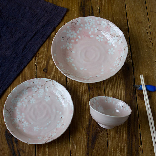 肥田日本进口樱花纹浮雕陶瓷餐具