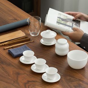 茶具玻璃茶海盖碗品茗杯礼品定制logo 礼普象牙白陶瓷茶艺教学套装