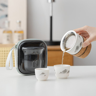 陶瓷家用泡茶户外便携式 羊脂玉半刻旅行茶具套装 快客杯礼品印logo